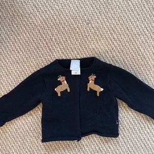 Bella Bliss Knit Baby Cardigan with Reindeer Appliqués